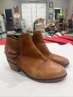 H By Hudson Brown Leather Fringe Ankle Boots